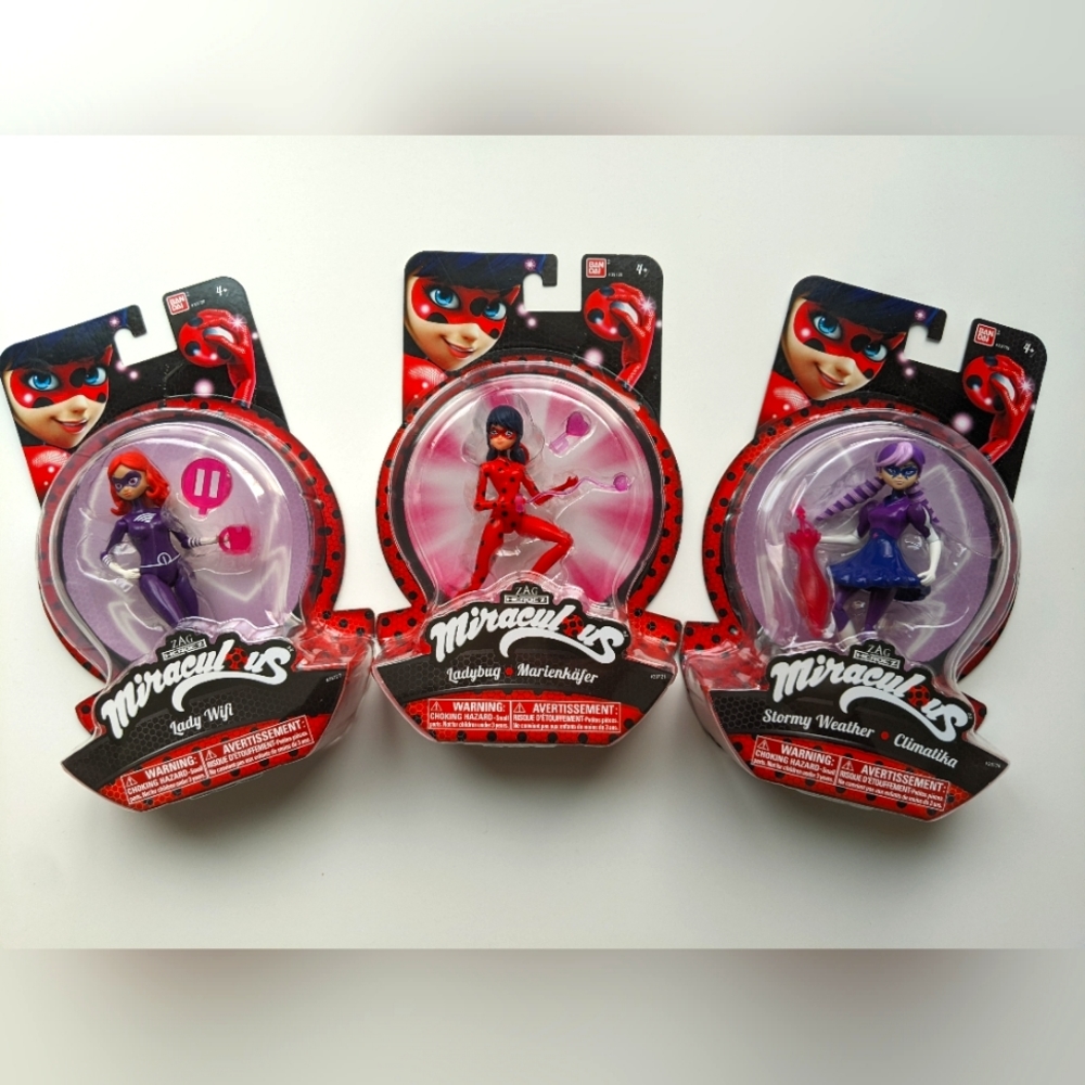 Set of 3: Miraculous Paris Action Figures, Ladybug the Hero + 2 Villains, NWT